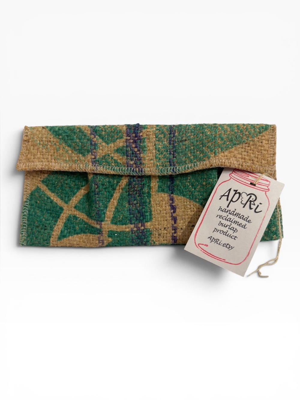 ApRi Handmade Reclaimed Burlap Coffee Sack Clutch Wallet Eco Friendly Artisan